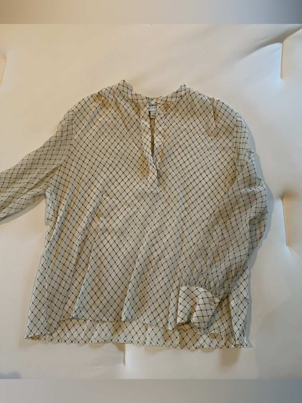 Club Monaco Ivory Blouse with Black Grid